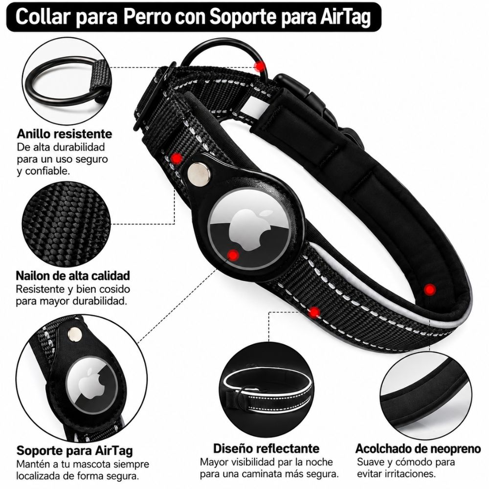 Collar Ivienx Con Soporte Airtag Color Negro Talla L - Imagen 4