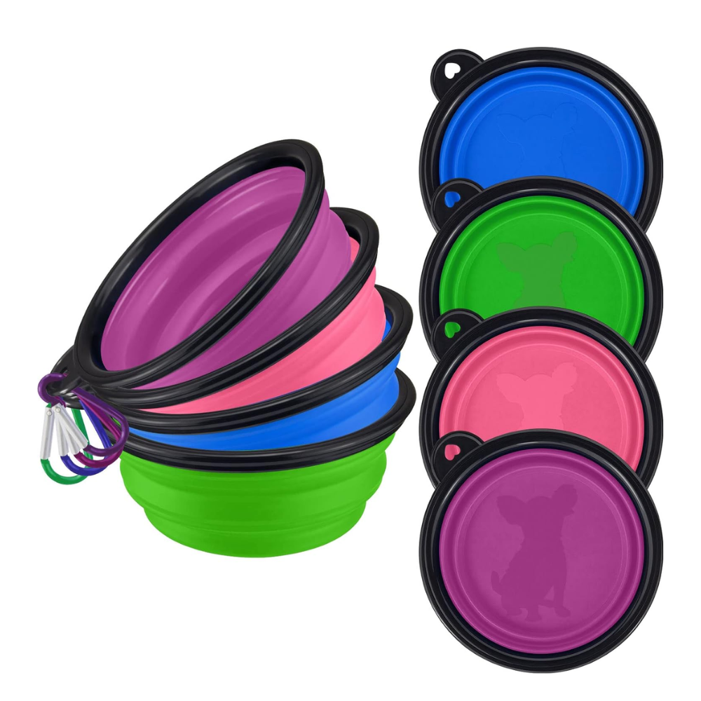 Paquete De 4 Comederos Plegables Para Perros Con Clip De Mosquetón