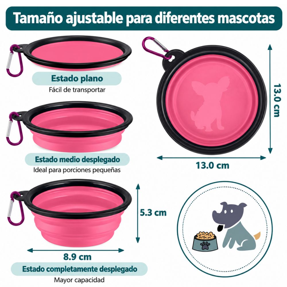 Paquete De 4 Comederos Plegables Para Perros Con Clip De Mosquetón - Imagen 2